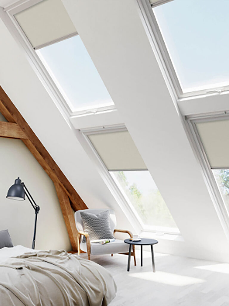 photo of a bedroom using skylight blinds