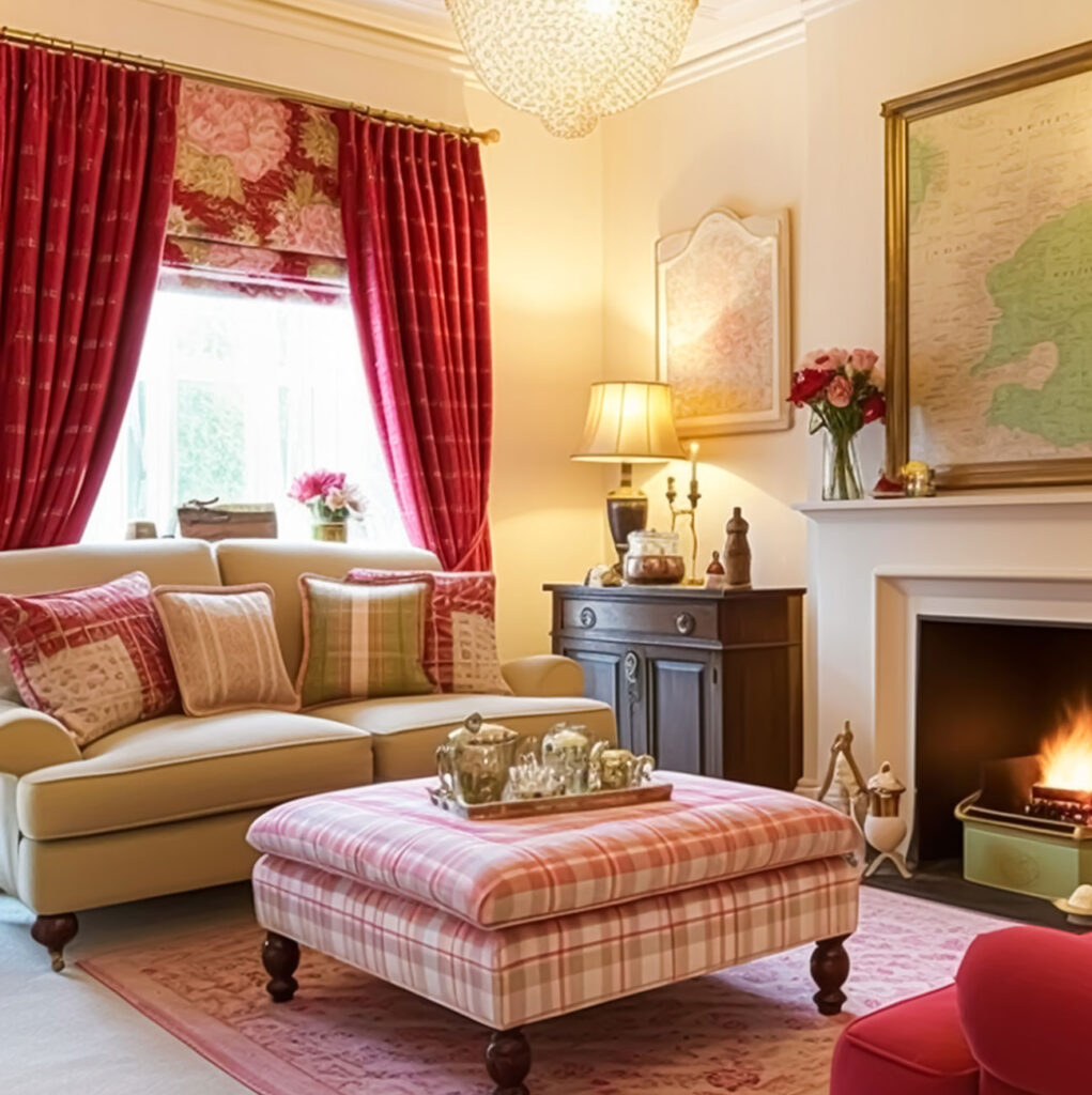 photo of a berry red and pink styled living room 
