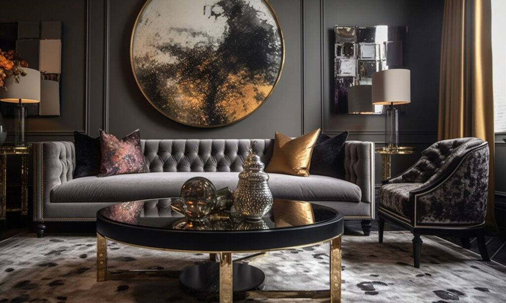 A dark, gothic living room
