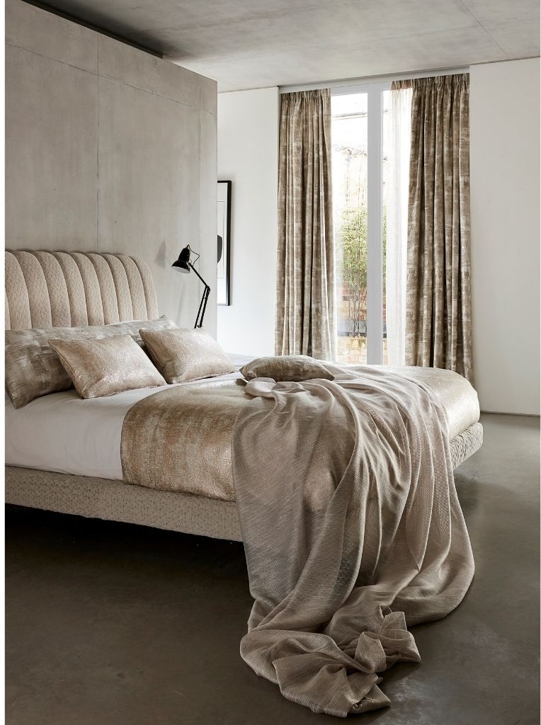 metallic shades in a bedroom