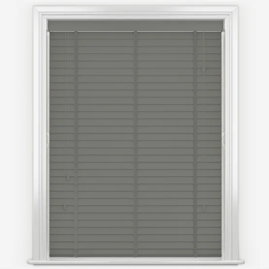 Plass Embossed Slate Grey with Gallant Tapes Faux Wood Venetian Blind.