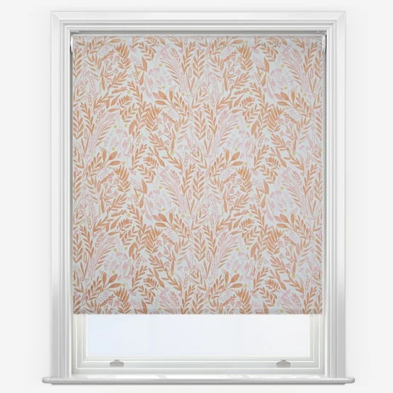 Floral patterned pink roller blind by blinds direct.