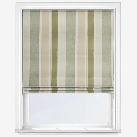 Celia moss green striped roman blind.