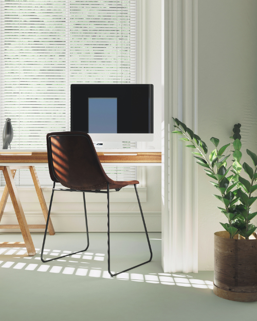 Aluminium blinds in home office.