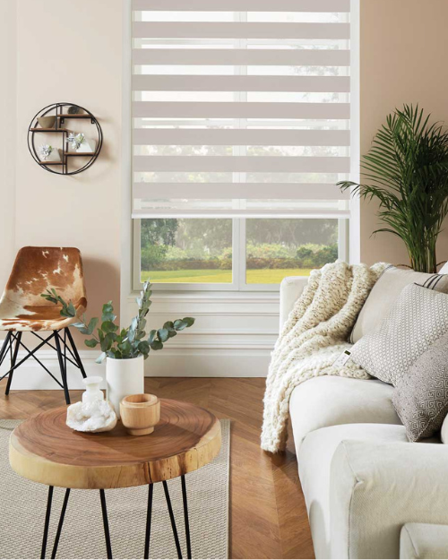 Day and night blinds in living room.