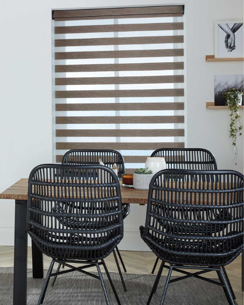 Day and night blinds in dining room.